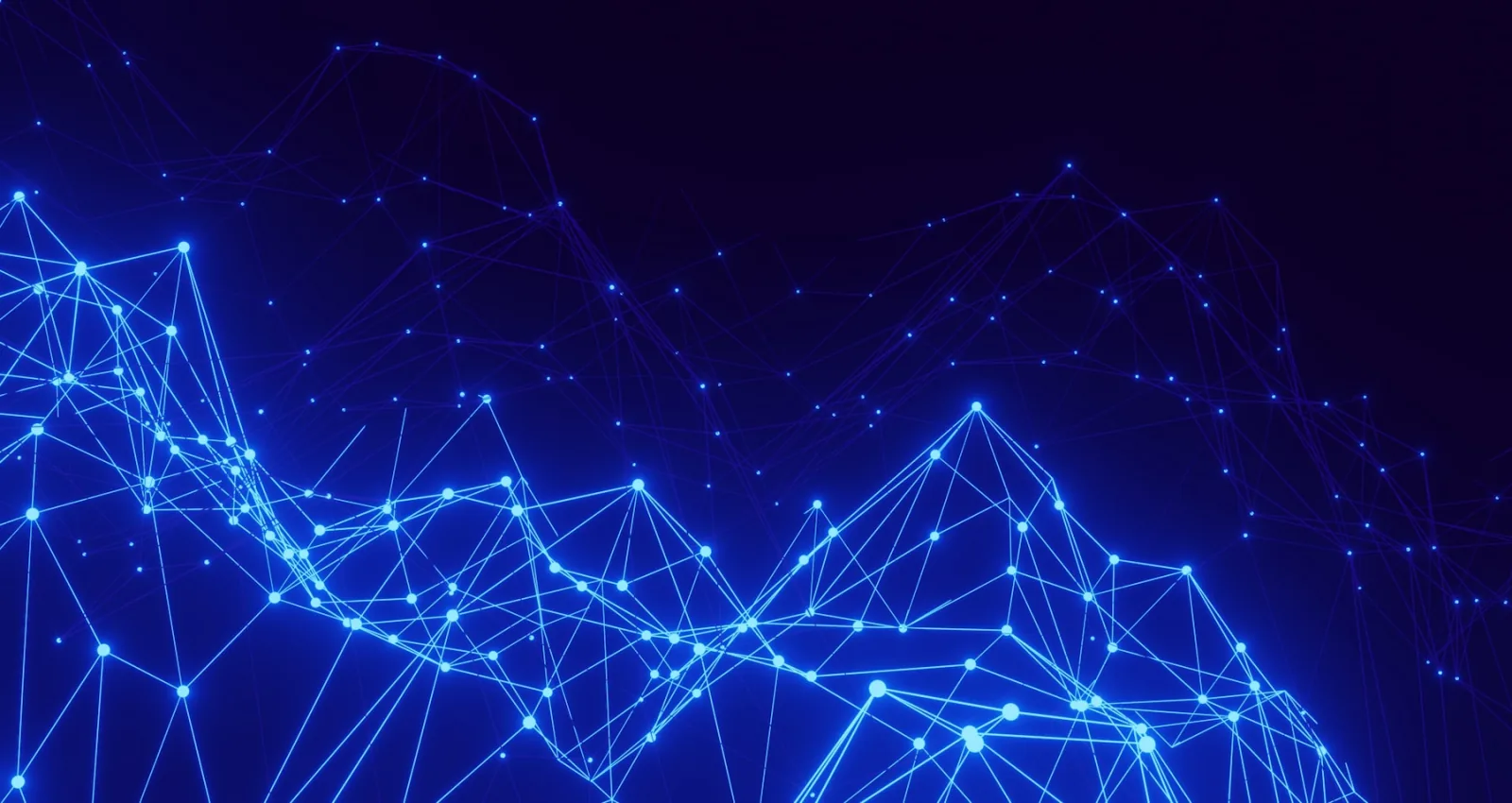 Red abstracta azul formada por líneas y nodos interconectados que representa una plataforma tecnológica en evolución.
